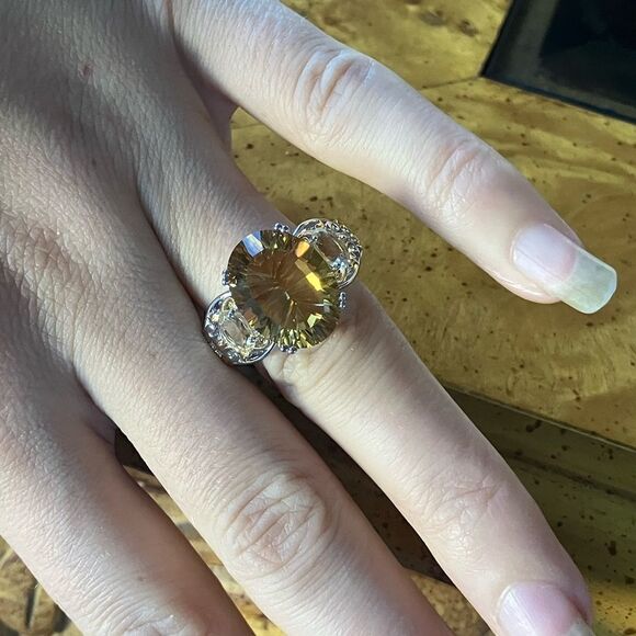 Natural Brazilian Citrine Sterling Silver Cocktail Ring Size 7 - Picture 4 of 9